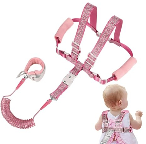 Lnhgh Kindergeschirr mit Leine – verbundenes Sicherheitsarmband – reflektierendes Geschirr verstellbar sicher für Mädchen Wandern Wandern Wandern Outdoor