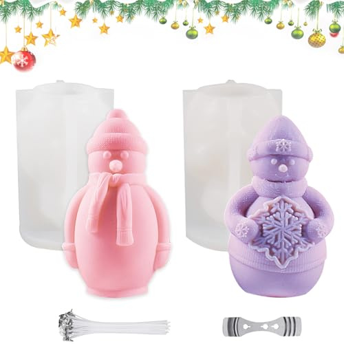 TZFJQO 2 Stück Schneemann Kerzen Silikonform Weihnachten, Silikonform Schneemann Kerzenform 3D, DIY Silikon Kerzen Gießform Handgemachte Weihnachtsdeko Geschenk