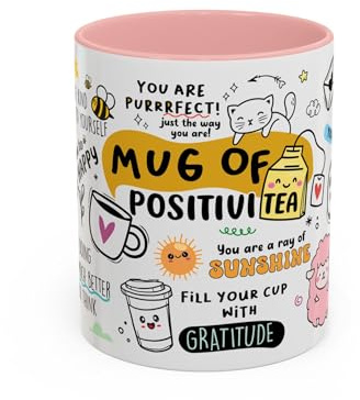 Motivational Mug of Positivi-Tea, Positivity Coffee Mug, Self Care Cup for Her, Inspirational Quote Gift, Positive Daily Affirmations, Gift Idea for Her, Girlfriend, Mum (Pink, 11oz)