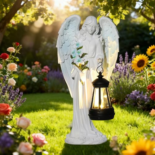 RNPKZ Solar Engel Gartenstatuen, LED Fairy Engel Figur, Grablicht Outdoor-Deko, EngelSkulptur Deko Rasen, Betende LED-Schutzengel-Figur, Wetterfest Grabschmuck für Friedhof Outdoor Gartendekoration