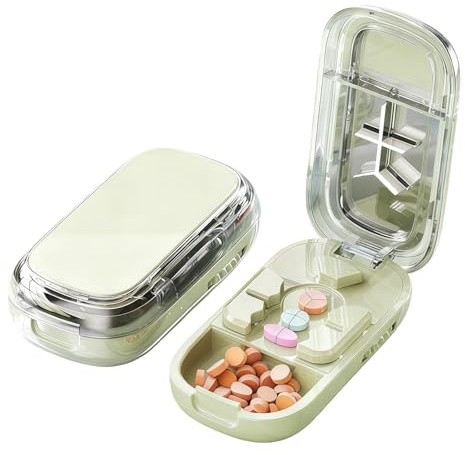 Cortador Portátil 3 en 1 para Pastillas Pequeñas, Divisor Ajustable en 1/2 1/3 1/4 con Almacenamiento, Ideal para Ancianos, Niños, Mascotas y Viajes (Verde)