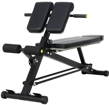 Novonova Hantelbank Klappbar mit Beinstrecker und Preacher-Curl-Polster, Verstellbar Trainingsbank für zuhause, Faltbare Trainingsbank, Schnell Klappbare Römischer Stuhl Flachbank mit Beincurler 5514