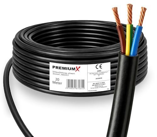 Premium X Manguera H05VV-F 3 × 1 mm² – Cable de conexión flexible de PVC para conexiones eléctricas en interiores – 20 metros