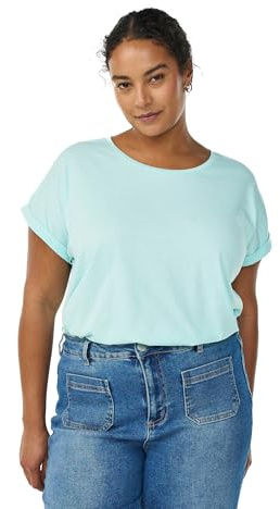 Zizzi Damen T-Shirt Große Größen Baumwolle Rundhalsausschnitt Größe Gr XXXL Blue Tint