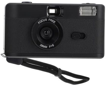Cabilock Appareil Photo Argentique Réutilisable en Abs Compatible Pellicule 35mm, Flash Intégré sans Batterie, Design Rétro Noir Compact et Léger