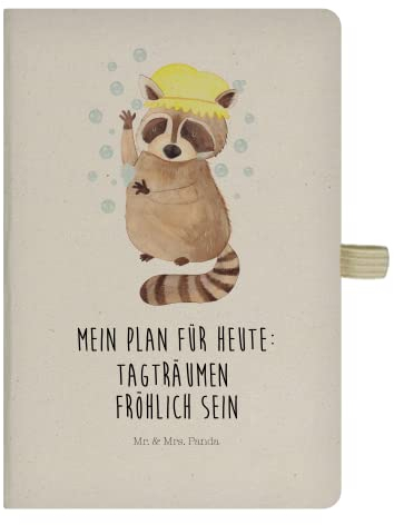 Mr. & Mrs. Panda DIN A5 Baumwoll Notizbuch Waschbär - Geschenk, Notizheft, Skizzenbuch, waschen, Tiere, Plan, Seifenblasen, Adressbuch, süße Tiermotive, Tagträumen, Journal, Schreibheft, gute Laune