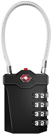 ZHEGE Luggage Padlocks TSA Approved, Suitcase Lock with Open Alert Indicator and Flexible Cable, 4-Digit Combination Padlock for Gym Locker, Briefcase, Backpack, Laptop Bag (Black)