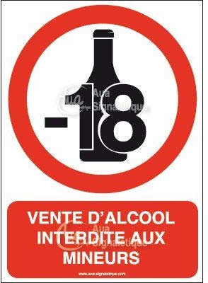 AUA SIGNALETIQUE - Panneau Vente d'alcool interdite aux mineurs-AI - 150x210 mm, Vinyl adhésif
