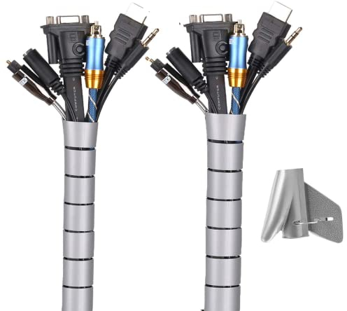 MOSOTECH Universal Kabelschlauch 2x3m Flexible Kabelkanal Cord Organizer Kabelhülle Schutz-System fürTV, Computer, Heimkino - Grau (300x ∅28mm,300x∅22m)