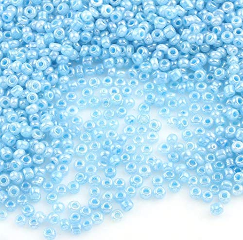 Lot de 6 500 perles de rocaille en verre Ceylan 2 mm 10 couleurs 11/0, perles poney, perles de Ceylan, perles de rocaille (bleu ciel)