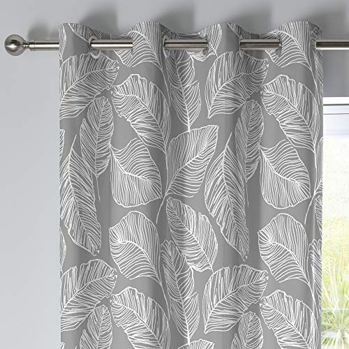 Fusion - Matteo - 100% Cotton Pair of Eyelet Curtains - 66 Width x 72 Drop (168 x 183cm) in Grey