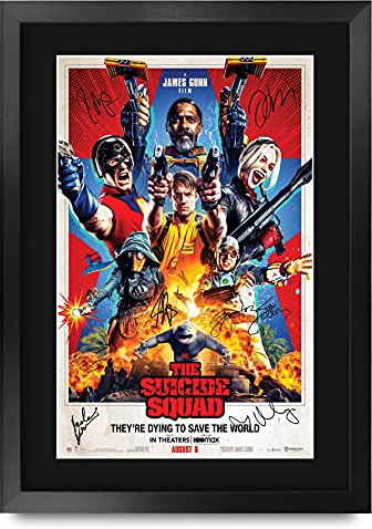 HWC Trading FR A3 The Suicide Squad 2 Margot Robbie, Jared Leto, Idris Elba Gifts Poster, signiertes Autogramm, Bild für Film-Fans, A3 gerahmt