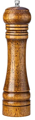 JIHUOO Wooden Pepper Grinder Mill Manual Salt Grinder Refillable Pepper Mill Shaker Spice Grinder with Adjustable Coarseness 8 Inch