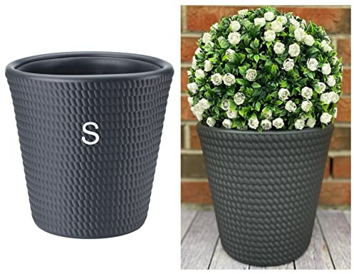Macetero redondo efecto 3D decorativo tamaño S en antracita, Jardinera, Macetas pequeñas