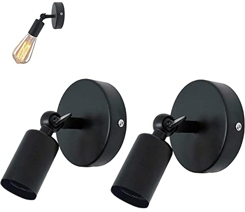 HTRUIYATY 2 Stück Vintage E27 Wandleuchte Verstellbar Metall Wandlampe Edison Retro Industrial Design Lampenhalter für Bett, Flur, KüChe und Restaurant Schwarz