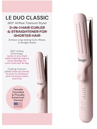 L'ANGE HAIR Le Duo Standard 360° Airflow 2 in 1 Straightener and Curler | 1 Inch Curling Wand & Titanium Flat Iron with 3.5 Plates | Hair Straightener & Curler for Short to Medium Hair (Blush)