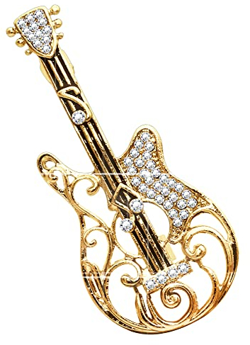 KristLand Broche en Forme De Guitare avec Instrument De Musique Et Pierre De Cristal étincelante pour Corsage Art Déco Broche pour Fête d'anniversaire Boîte Cadeau Homme Femme