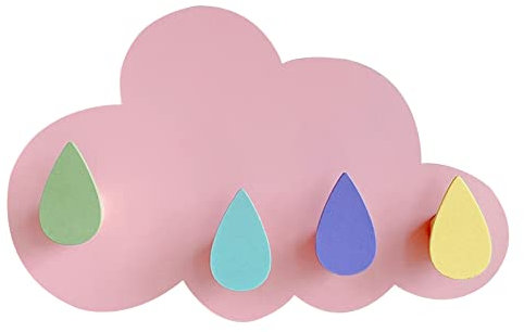 Koomuao Kinder Garderobe mit 4 Kleiderhaken,Ohne Bohren Garderobenleiste,Garderobenhaken Kinderzimmer,Wolken Design Hakenleiste für Mädchen und Jungen - Wandgarderobe (Rosa)