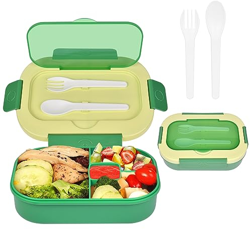 AUAUY Brotdose Kinder mit Fächern, BPA Frei Lunchbox Kinder, Bento Box Kinder, Auslaufsicher Bento Box Kinde, Brotbox für Mädchen, Jungen, Snackbox, Perfekt für Schule, Kindergarten, Ausflüge (Grün)