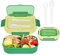 AUAUY Verde Fiambrera Bento Box infantil, lunch box loncheras para niñas, loncheras para niños, fiambrera infantil 4 compartimentos con Cuchara y Tenedor, Apto para Microondas/Lavavajillas, Sin BPA
