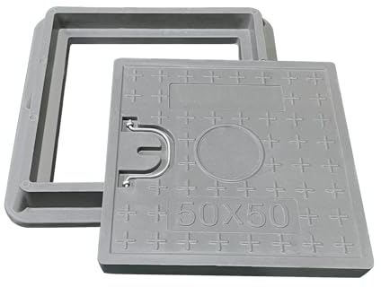 Natotela Massiver Schachtdeckel und Rahmen, 50,8 x 50,8 cm, quadratischer Glasfaserdeckel, Größe 45,7 x 45,7 cm, transparente Öffnung, Größe 35,6 x 35,6 cm, verstärkter Stahl, eingebettete