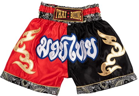 MUAY NATION Shorts de Boxe Thaï pour Enfants (2 à 12 Ans) Filles et garçons, Shorts pour Muay Thaï, MMA, Arts Martiaux (FR/ES, Âge, 2 Ans, 3 Ans, Taille Normale, Rouge/Noir)