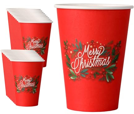 Mecup Bicchieri in Carta, Fantasia Natalizia, Bicchieri Monouso, 200 Pezzi, Tazza Caffè 200 ml, Usa e Getta, Per Bevande Calde e Fredde, Design Elegante, Igienici, Biodegradabili