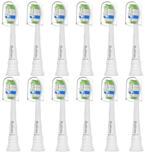 Bullnas 12 Pack Ersatz-Zahnbürstenköpfe kompatibel mit Philips Sonicare, Bürstenkopf für Philips Sonicare C-1 C-2 4100 5100 5300 6100 elektrische Zahnbürsten, Weiß