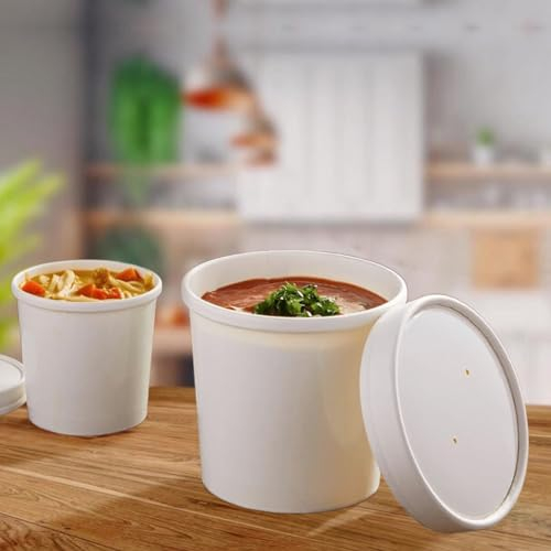 CHEF ROYALE 10x 8oz White Deli Containers with Leak-Proof Lids for Soup, Gravy, Hot Curry, and Fish & Chips Sauce - Takeaway Containers (10, 8oz)