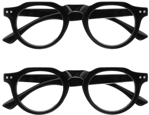 OPULIZE RIO Set da 2 Occhiali da Lettura Anti Luce Blu - Montatura con Bordo Superiore Piatto - Nero - Uomo e Donna - Cerniere a Molla - BB53-1 - +3.50