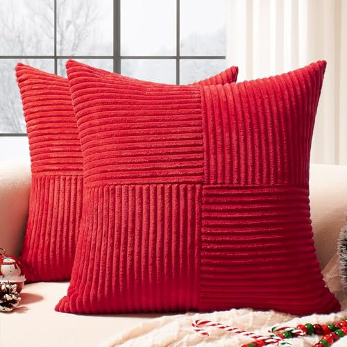 Softalker Boho Weihnachtskissenbezug 45x45 Rot Cord 2er Set Decoration Aesthetic Kissenhüllen Kissenbezüge Sofakissen Dekokissen Couchkissen Zierkissen skandinavisch Deko für Wohnzimmer Schlafzimmer