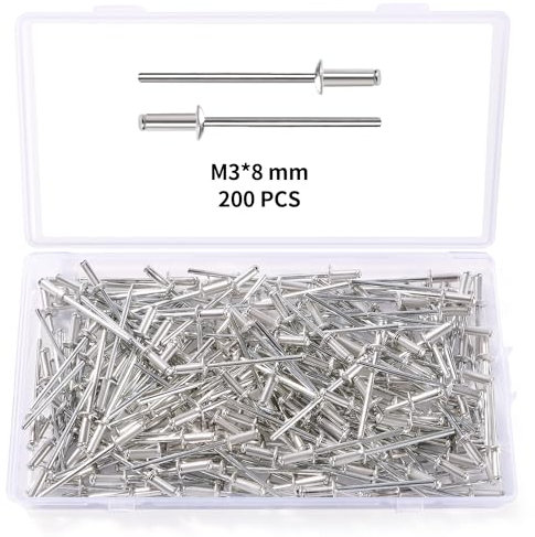 YIXISI 200 Stücke M3x8 mm Aluminium Blindnieten, Große Flansch Blindnieten, Dome Blind Nieten, für Metall Holz Aufbewahrungsbox Möbel Kunststoff
