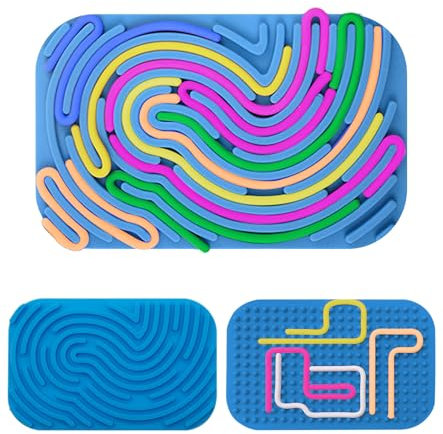 Sensorik Spielzeug Activity Board, Sensory Fidget Toys, Silikon Sensorisches Stress Aktivitätsbrett zur Autismus, ADHD, Beruhigung, Anxiety Toy für Kinder ab 3 Jahr Erwachsene, mit 11 Zubehör Schnüren