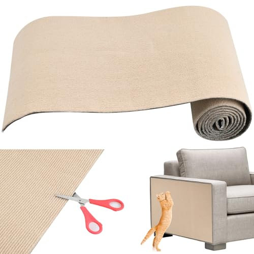 Amexo Tapete Autoadhesivo para Rascar Gatos, 200 × 40 cm Climbing Cat Scratcher Tapete Rascador para Gatos, DIY Alfombra Rascador para Gatos Recortable para Proteger Alfombras y Sofás (Caqui)