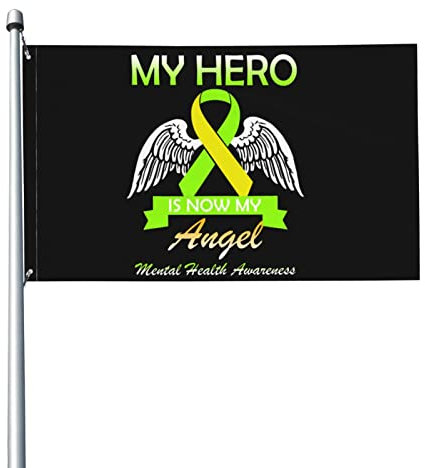 „My Hero Is Now My Angel-Flagge für psychisches Bewusstsein, 90 x 150 cm, Banner, Poster, dekorativer Hintergrund, Wanddekoration aus Polyester, für Garten, Hof, Haus, Esszimmer und Außenbereich