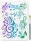 MAYJOYDIY Musiknoten Schablone Florale Notenschablone 29.7 × 21cm Mit Pinsel Pentatonische Noten Schablone Wiederverwendbare Kunstvorlage Mit Musikthema Zum Malen Auf Holzfenstern DIY Projekt