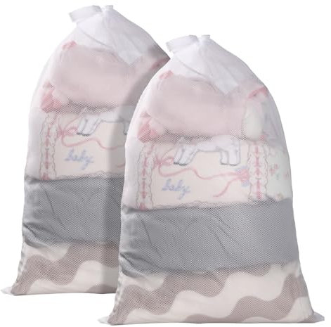 WD&CD Groß Wäschesack für Waschmaschine, 2 Stück Wäschenetz Groß mit Kordelstopper, XXL Wäschebeutel für Decken, Rucksack, lange Röcke, für Wohnung, Wohnheim usw, 60X90cm, Weiß