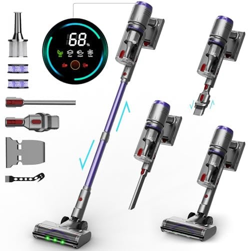 Circlio Aspirapolvere Senza Fili 58KPa/600W/80min, Scopa Elettrica Senza Fili LED Touchscreen Intelligente e Anti-Avvolgimento Silenzioso, Scope Elettriche Potente per Tappeti/Pavimenti/Peli Animali