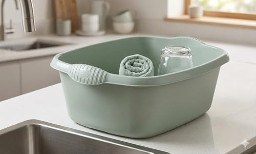 Large 39cm Silver Sage Rectangular Washing Up Bowl - Kitchen Basin