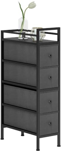 HOMCOM Kommode Schrank mit 4 Schubladen Schmal mit Stahlrahmen Schwarz | Aus Vliesstoff, Aufbewahrungsschrank, Schubladenschrank, Modern Sideboard, für Schlafzimmer, Wohnzimmer
