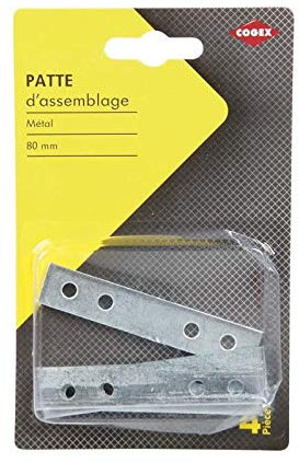 COGEX 85308 Patte d'assemblage, Gris, 80 mm, Set de 4 Pièces
