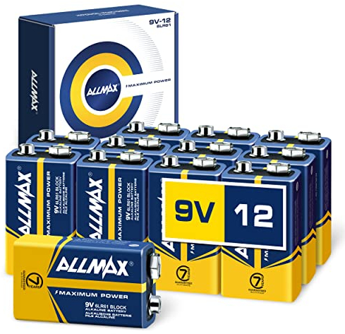 Allmax 9V Block (6LR61) Maximum Power Alkaline-Batterien (12 Stück) - Ultra-langlebig, 7 Jahre Haltbarkeit, auslaufsicheres Design - perfekt für Rauchmelder und kabellose Mikrofone (9 Volt)