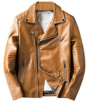 Giacca Biker Leggera da Uomo con Chiodo in Pelle PU Giallo M