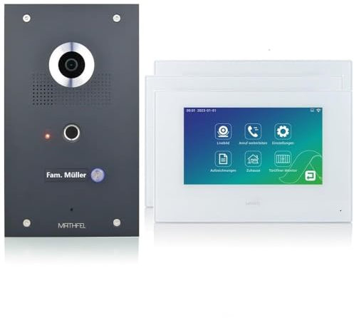 MATHFEL Videotürsprechanlage mit Fingerprint, WLAN und 170° Kamera - Türklingel mit Kamera, Klingel mit Kamera und Monitor, Video Türsprechanlage - Full HD, mit Gravur Personalisiert