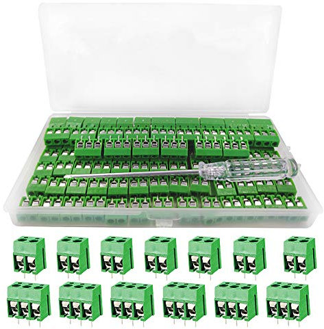 YIXISI 100 Pezzi 5mm 2 Pin (80pz)/ 3 Pin (20pz) PCB Morsettiera a Vite, per Prototipo Scheda Circuito Stampato per Arduino (Verde)