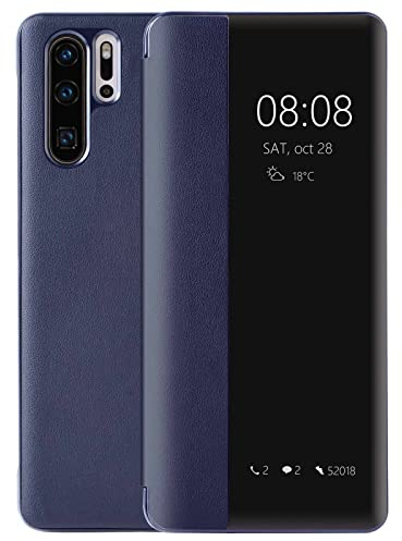 Cover Huawei P30 Pro,Smart View Flip Pelle Custodia [Risparmio Energetico][Protezione completa] (P30Pro, Blu)