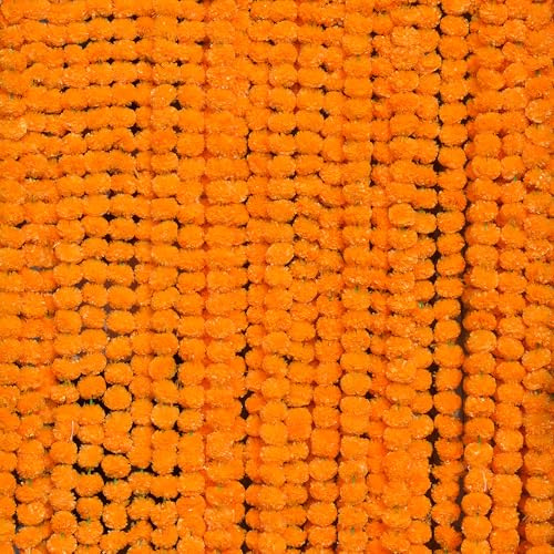 DIYANA IMPEX Ringelblumengirlande zur Dekoration, 1,5 m Lange Stränge, künstliche Ringelblumen, indisches Dekor für Pooja, Hochzeit, Weihnachten, Veranstaltungen (Orange, 5)