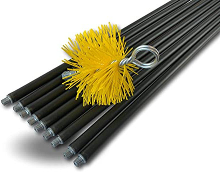 Kit de ramonage classique conduits gainés | Hérisson rond synthétique | Diamètre 125 mm | 9 cannes noires Ø 17 mm creuses | 9 * 1,4 m | Cheminées | Kibros 4KIT125NLO