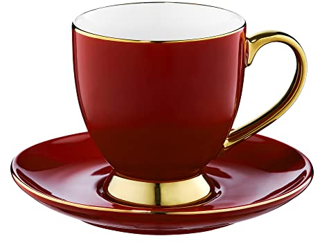 AMBITION Tasse mit Untertasse gold 220 ml Royal Porzellantasse für Kaffee Tee Cappuccino Geschenkidee