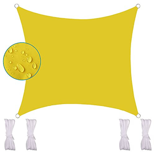 FFDL Voile d'ombrage 3,6 x 3,6 m - Protection contre le vent - Toile résistante à l'humidité - Avec cordes de fixation - Différentes tailles - Jaune